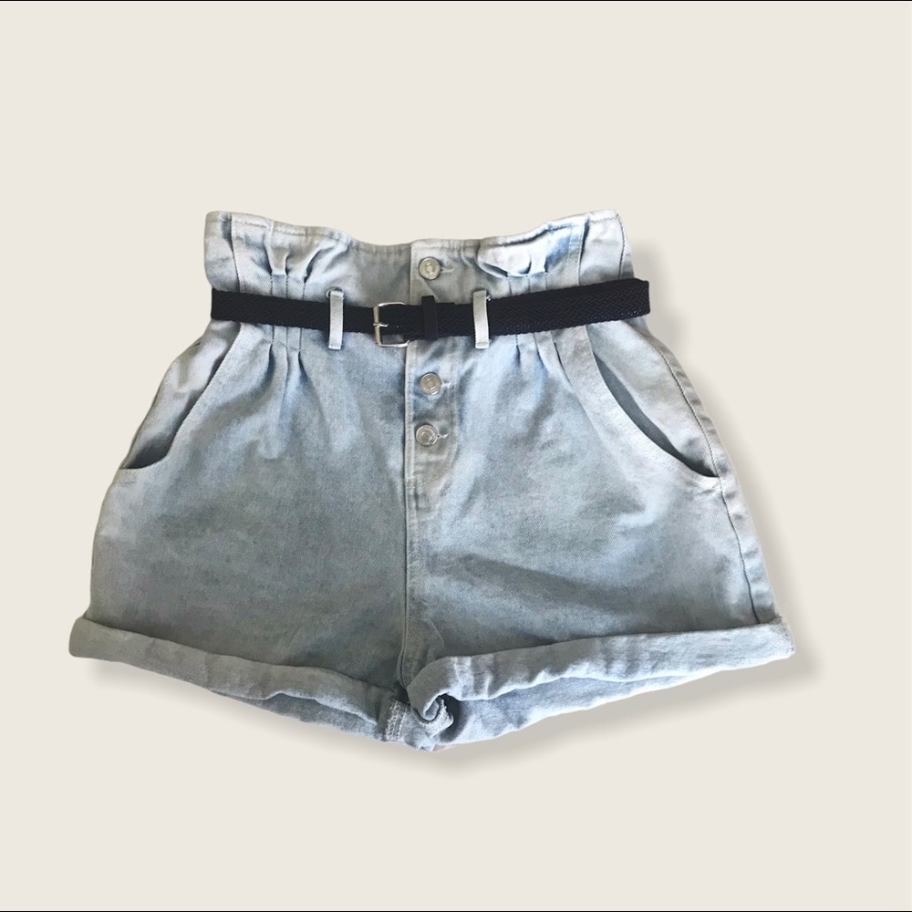 Zara Paper Bag Denim Shorts